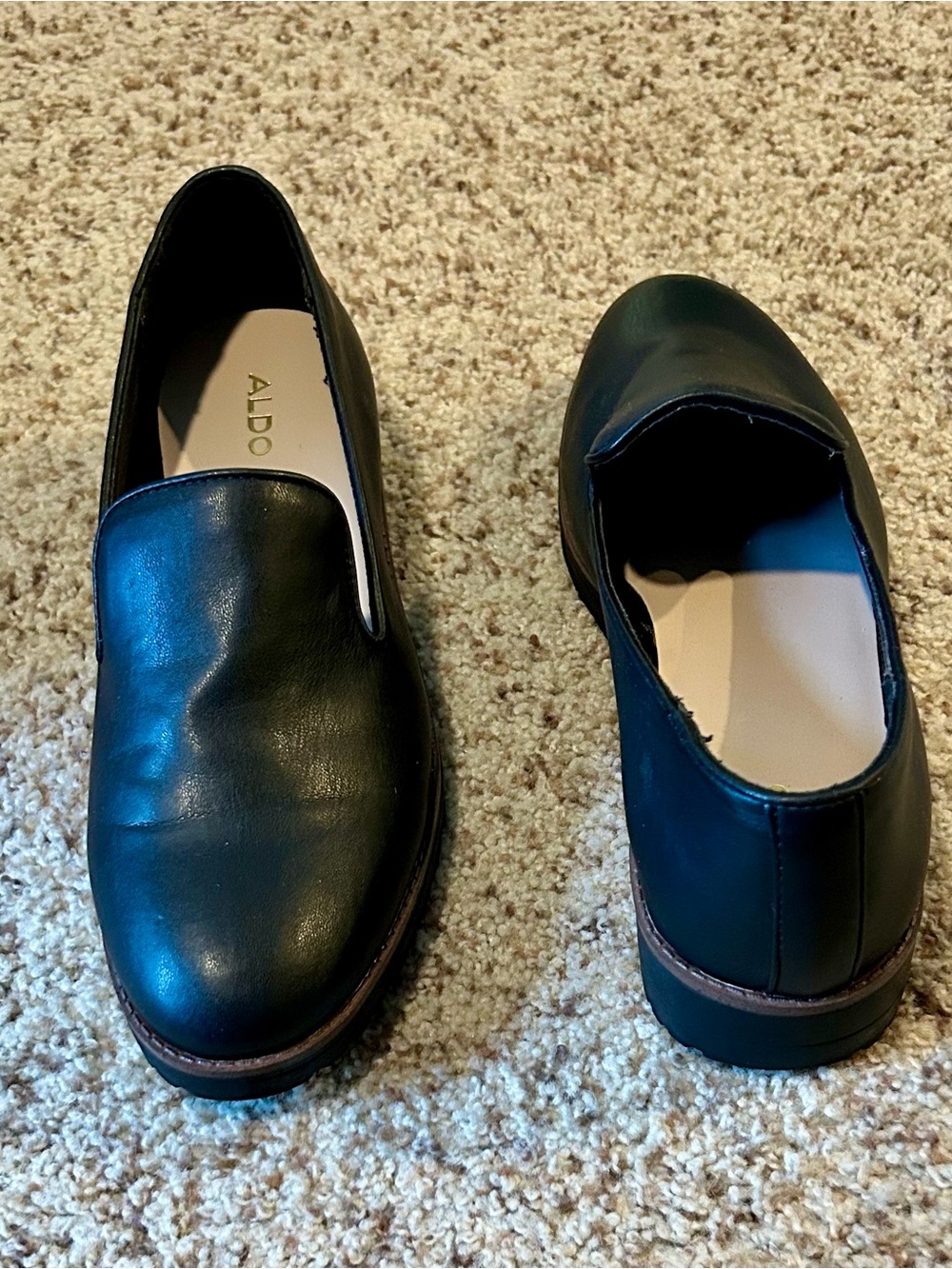 Aldo Black Leather Slip-On Shoes with Brown Trim LIKE NEW women’s size 10 - Picture 5 of 6